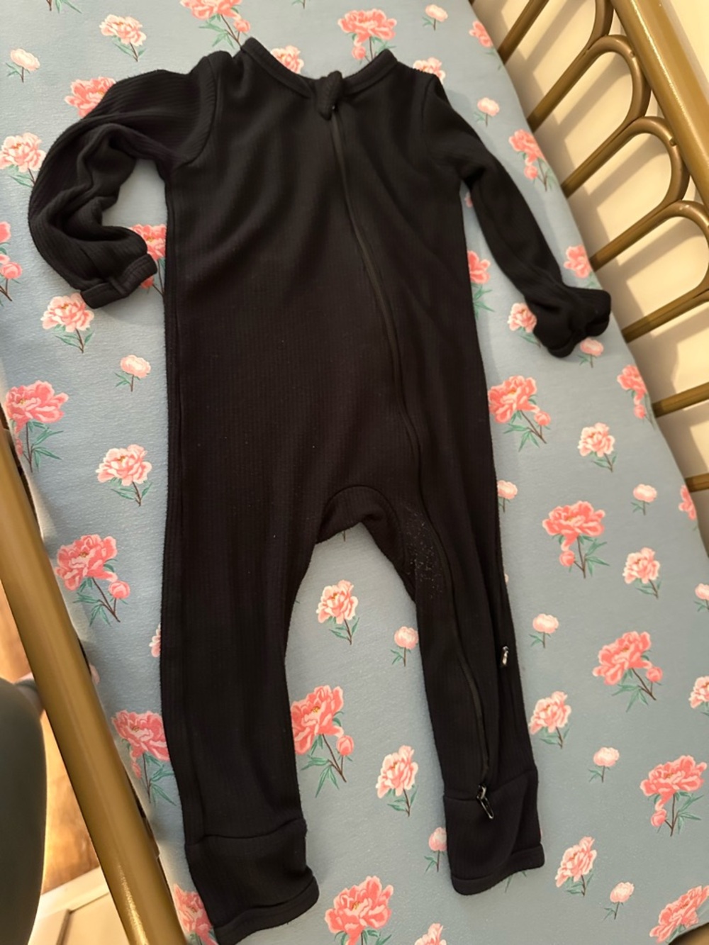 Kyte BABY Black Ribbed Footed Zipper One-Piece
